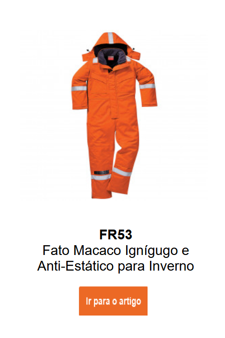 Imagem do macac&atilde;o de inverno ign&iacute;fugo e antiest&aacute;tico Bizflame FR53 na cor laranja com faixas refletivas.