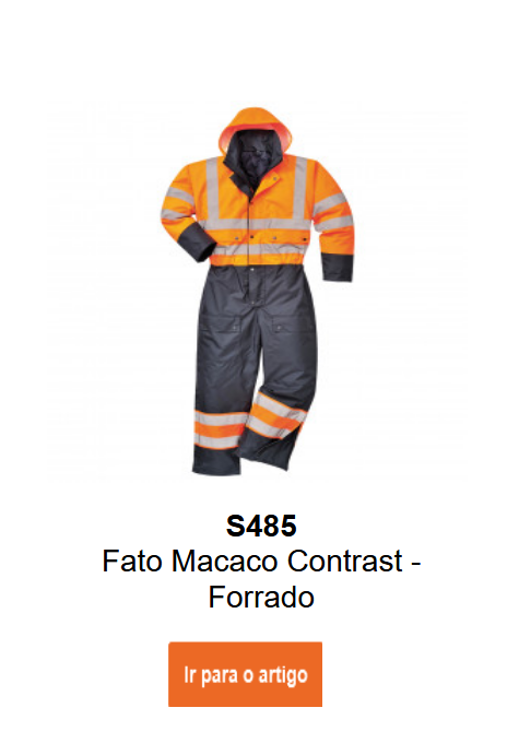 Imagem do macac&atilde;o Hi-Vis acolchoado com contraste S485 na cor laranja, com detalhes pretos e faixas refletivas.