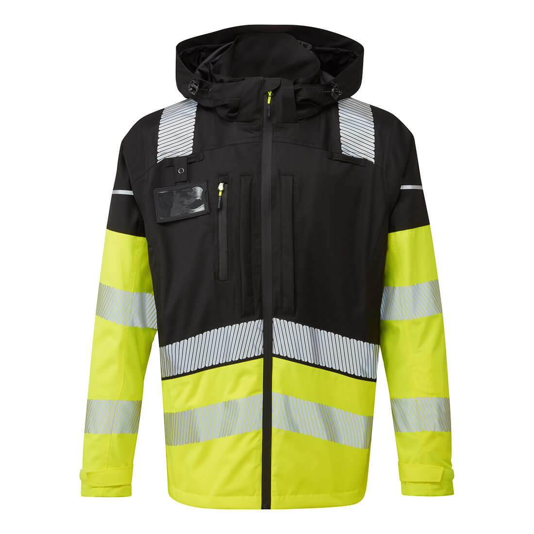 Casaco de chuva Portwest Ultimate Modular Hi-Vis BX323 em amarelo e preto. A imagem cont&eacute;m uma liga&ccedil;&atilde;o para a p&aacute;gina do produto.