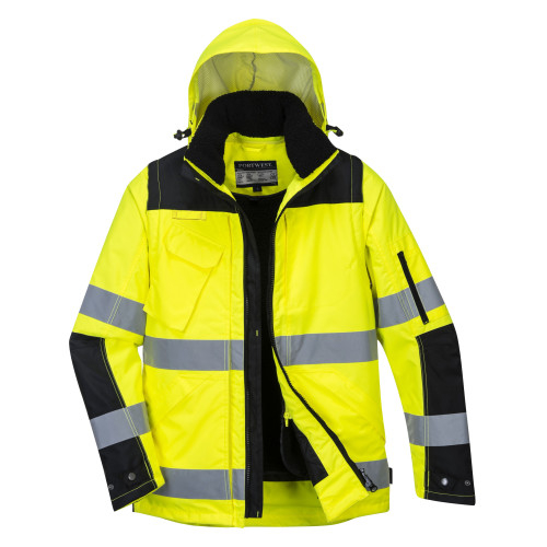 Casaco Portwest Pro alta visibilidade 3-em-1 C469 em amarelo. A imagem cont&eacute;m uma liga&ccedil;&atilde;o para a p&aacute;gina do produto.