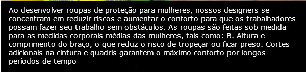 Texto informativo sobre as qualidades específicas das roupas de alta visibilidade da Portwest para mulheres.