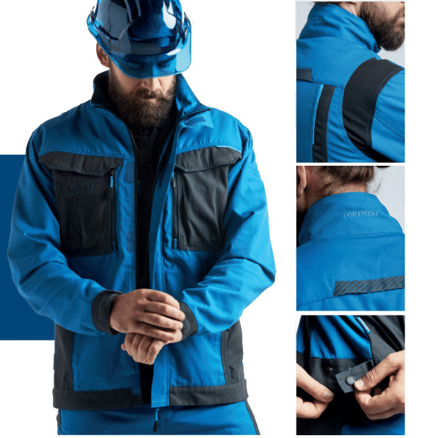 Imagens do modelo da jaqueta T703 em azul com fotos detalhadas e um link para a jaqueta.